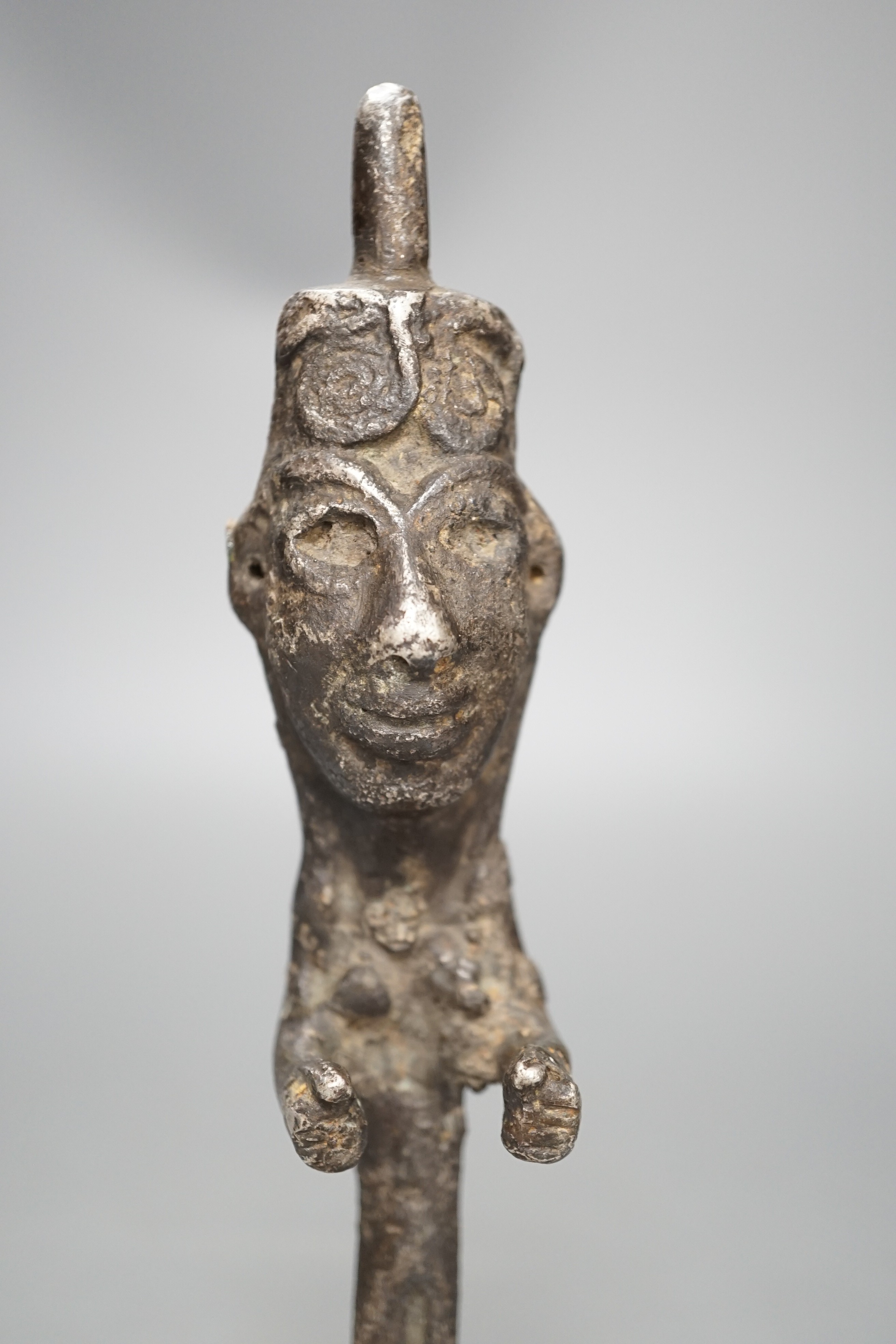 A Yoruba Edan Ogboni figural staff, Nigeria 24cm tall including stand